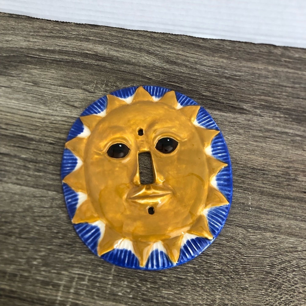 Vtg Hand Painted Sun Switch Plate Cover